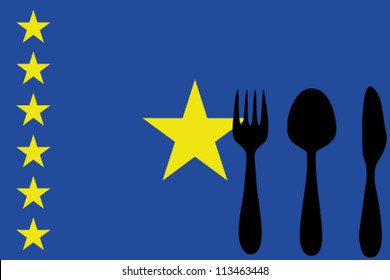 Fork, spoon and knife isolated on the Democratic Republic of Congo flag