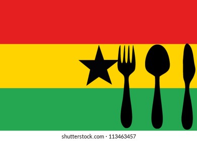 Fork, spoon and knife isolated on the Ghana flag