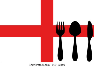 Fork, spoon and knife isolated on the England flag