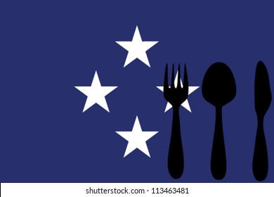 Fork, spoon and knife isolated on the Federal States of Micronesia flag