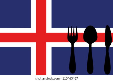 Fork, spoon and knife isolated on the Iceland flag