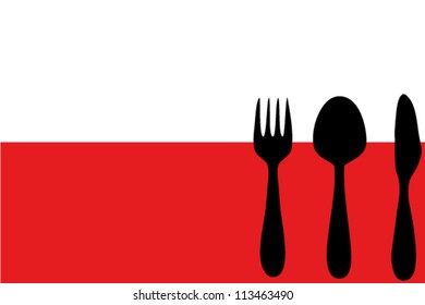 Fork, spoon and knife isolated on the Poland flag