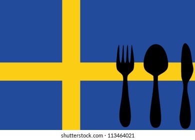 Fork, spoon and knife isolated on the Sweden flag