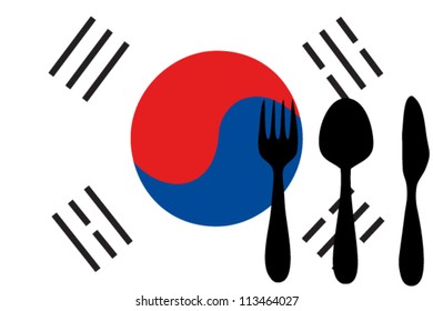Fork, spoon and knife isolated on the South Korea flag