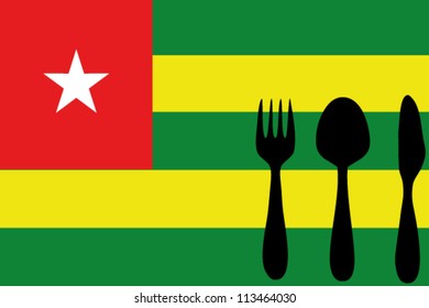 Fork, spoon and knife isolated on the Togo flag