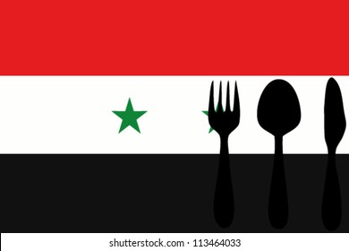 Fork, spoon and knife isolated on the Syria flag
