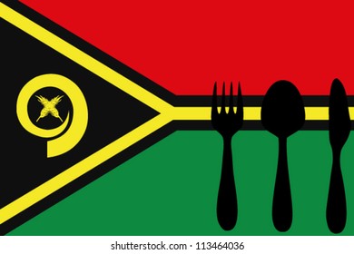 Fork, spoon and knife isolated on the Vanuatu flag