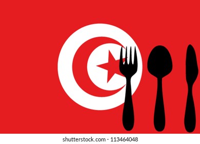Fork, spoon and knife isolated on the Tunisia flag