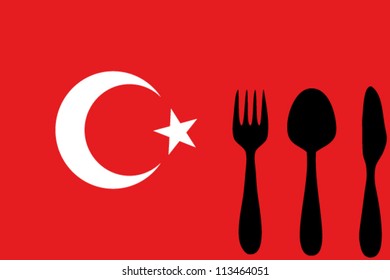 Fork, spoon and knife isolated on the Turkey flag