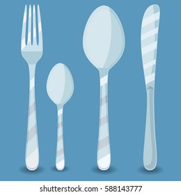 Fork, spoon and knife isolated on white. Vector illustration. Silverware: fork, knife and spoon