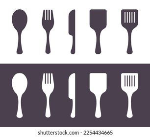 Fork Spoon Knife Kitchen Cutlery Utensils Silhouette Vector Icon Set