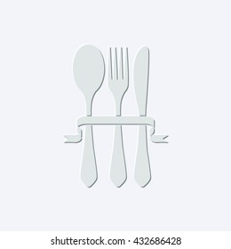 fork spoon and knife - light gray vector icon