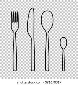 fork spoon knife line vector icon on transparent background