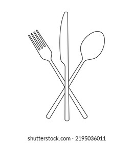 Fork, Spoon And Knife Outline Icon. Crossed Cutlery Silhouette. Silverware Symbol. Vector Illustration.