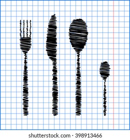 fork spoon knife with pen effect on paper