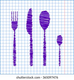 fork spoon knife with pen and school paper effect 