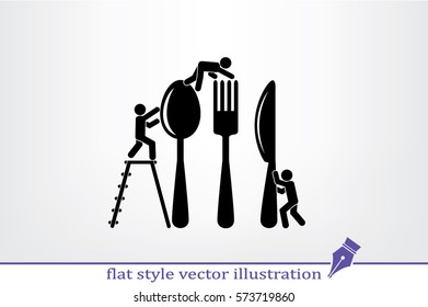 Fork, spoon, knife and people icon vector illustration eps10.