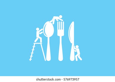 Fork, spoon, knife and people icon vector illustration .