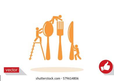 Fork, spoon, knife and people icon vector illustration.