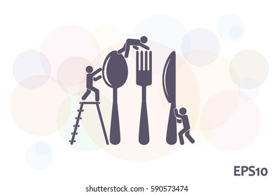 Fork, spoon, knife and people icon vector illustration.