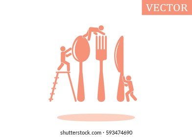Fork, spoon, knife and people icon vector illustration.