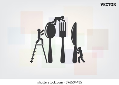 Fork, spoon, knife and people icon vector illustration eps10.