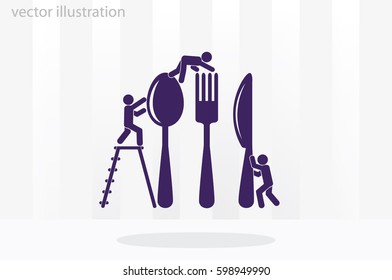 Fork, spoon, knife and people icon vector illustration eps10.