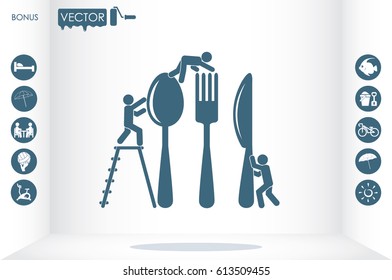 Fork, spoon, knife and people icon vector illustration eps10.