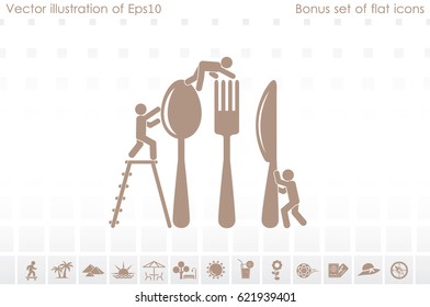 Fork, spoon, knife and people icon vector illustration eps10.