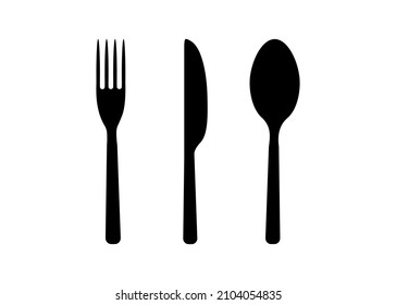 Fork, spoon, knife, plate, cup. Set of cutlery icons, kitchen utensils for reception, record table setting. Logo for cafes, restaurants. Vector flat illustration.
