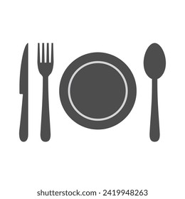 Fork, spoon, knife, and plate icon. Cutlery icon set in line and flat style. Dinnerware icon symbol in the circle. Restaurant sign and symbol. similar design vector illustration 
