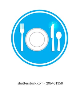 Fork, spoon, knife and plate isolated on white background. 