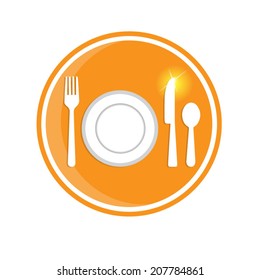 Fork, spoon, knife and plate isolated on white background.