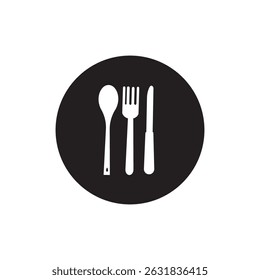Fork, spoon, knife and plate. Menu symbol. Tableware instruments. Restaurant icon. Food, plate, fork, knife, spoon, cutlery icon set.