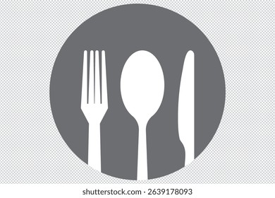 Fork, spoon, knife and plate. Menu symbol. Tableware instruments. Restaurant icon. Food, plate, fork, knife, spoon, cutlery icon set EPS 10