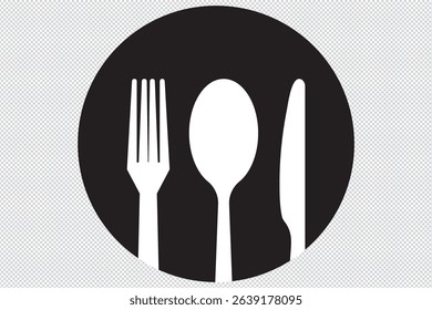 Fork, spoon, knife and plate. Menu symbol. Tableware instruments. Restaurant icon. Food, plate, fork, knife, spoon, cutlery icon set EPS 10