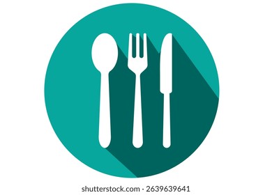 Fork, spoon, knife and plate. Menu symbol.  Food, plate, fork, knife, spoon, cutlery icon set.  