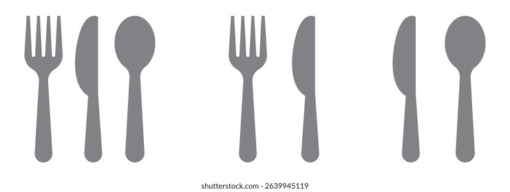Fork, spoon, knife and plate. Menu symbol. Tableware instruments. Restaurant icon. Food, plate, fork, knife, spoon, cutlery icon set.