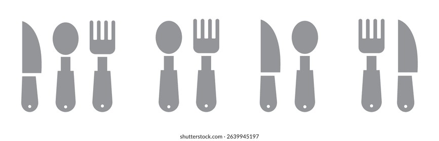 Fork, spoon, knife and plate. Menu symbol. Tableware instruments. Restaurant icon. Food, plate, fork, knife, spoon, cutlery icon set.