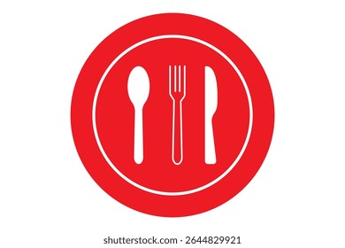 Fork, spoon, knife and plate. Menu symbol. Tableware instruments. Restaurant icon. Food, plate, fork, knife, spoon, cutlery icon set. Design EPS10 