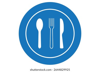 Fork, spoon, knife and plate. Menu symbol. Tableware instruments. Restaurant icon. Food, plate, fork, knife, spoon, cutlery icon set. Design EPS10 