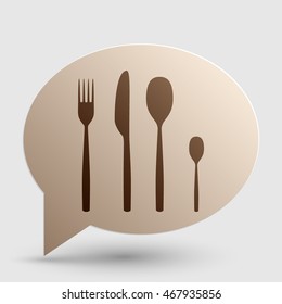 Fork spoon and knife sign. Brown gradient icon on bubble with shadow.