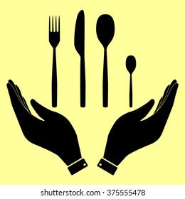 Fork spoon and knife sign. Flat style icon vector illustration.