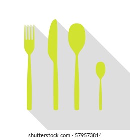 Fork spoon and knife sign. Pear icon with flat style shadow path.