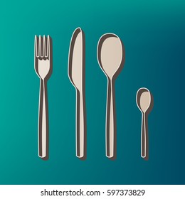 Fork spoon and knife sign. Vector. Icon printed at 3d on sea color background.