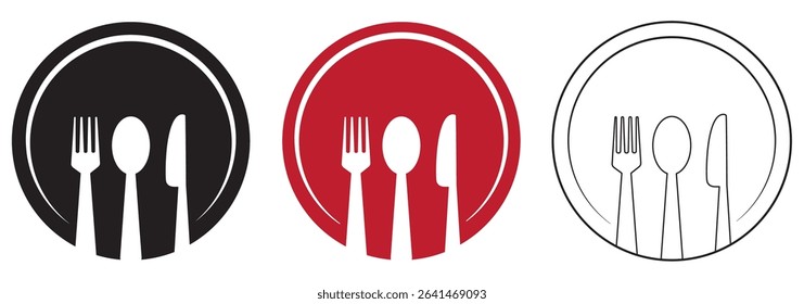 Fork spoon knife silhouette. This image shows a black silhouette of a fork, spoon, and knife, representing essential cutlery used in kitchens and dining settings. Vector clipart illustration design.