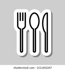 Fork spoon knife simple icon. Flat desing. Sticker with shadow on gray background.ai