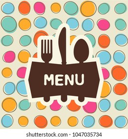 Fork, spoon and knife with a tag for text. Cutlery for the menu of the restaurant or cafe. Illustration for menu with banner, knife, fork and spoon in modern flat design