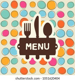 Fork, spoon and knife with a tag for text. Cutlery for the menu of the restaurant or cafe. Illustration for menu with banner, knife, fork and spoon in modern flat design