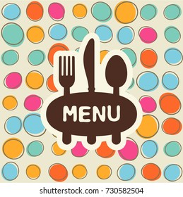 Fork, spoon and knife with a tag for text. Cutlery for the menu of the restaurant or cafe. Illustration for menu with banner, knife, fork and spoon in modern flat design